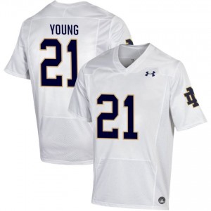 Men #21 Kedren Young White High School Fighting Irish Classic Fit Football Jersey yP715S96