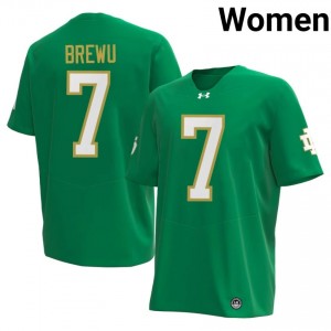 Premium Green UND Fighting Irish College #7 Francis Brewu Women 2026 Football Embroidery Jersey 088pf527