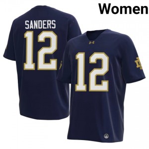 Women #12 Jayden Sanders Navy Player Notre Dame Fighting Irish Classic Fit Football Jersey TF7V1k61