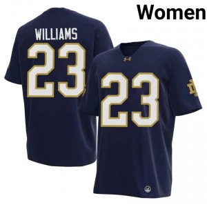 Women #23 Kyren Williams Navy Player Notre Dame Fighting Irish Classic Fit Football Jersey 6VMcsH88