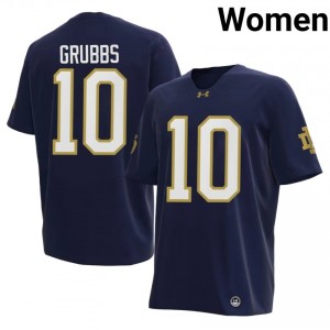 Women #10 Noah Grubbs Navy University Notre Dame Fighting Irish Classic Fit Football Jersey 5a2V7578