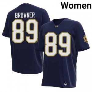 Women #89 Ross Browner Navy College Notre Dame Fighting Irish Classic Fit Football Jersey cCS0st46