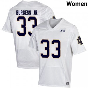 Notre Dame Fighting Irish #33 Christopher Burgess Jr. White Women College Football Authentic Design Jersey kj435837