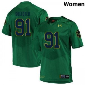 Premium Green UND University #91 Gordy Sulfsted Women Football Embroidery Jersey qY742834