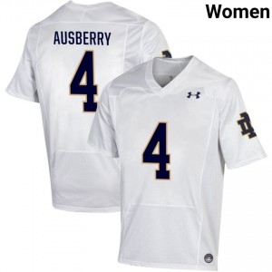 Notre Dame Fighting Irish #4 Jaiden Ausberry White Women College Football Authentic Design Jersey HMW7C462