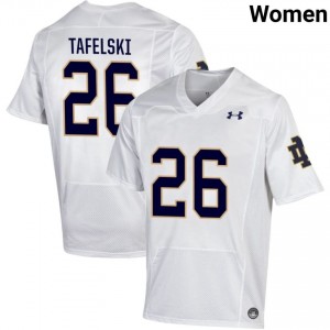 Notre Dame Fighting Irish #26 Jake Tafelski White Women Player Football Authentic Design Jersey DqwEO034