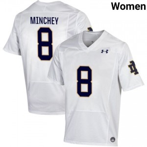 Women #8 Kenny Minchey White NCAA Fighting Irish Classic Fit Football Jersey 74022P87
