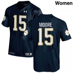 Navy #15 Leonard Moore Women Durable Irish High School Football Stitching Jersey 2U2PXw97