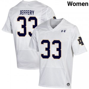 Notre Dame Fighting Irish #33 Matt Jeffery White Women Player Football Authentic Design Jersey 7O5v2V10