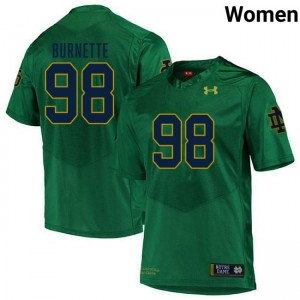 Noah Burnette #98 Officially Licensed UND Fighting Irish Women Green Football NCAA Jersey Gn4l7790