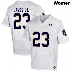 Notre Dame Fighting Irish #23 Nolan James Jr. White Women College Football Authentic Design Jersey ON4Eyj52