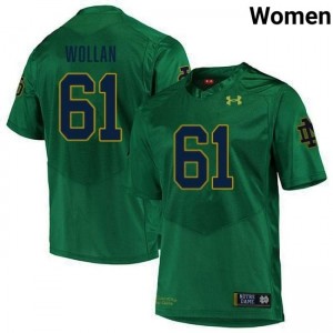 Premium Green UND NCAA #61 Robbie Wollan Women Football Embroidery Jersey e10dLl24