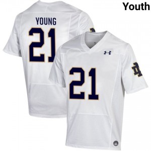 Youth #21 Kedren Young White High School Fighting Irish Classic Fit Football Jersey L25m5Y50