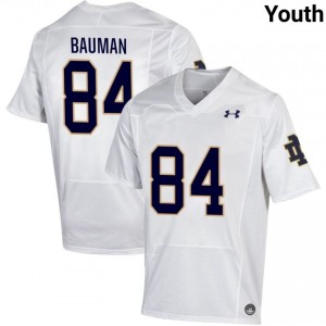 Notre Dame Fighting Irish #84 Kevin Bauman White Youth University Football Authentic Design Jersey 7Lyg0776